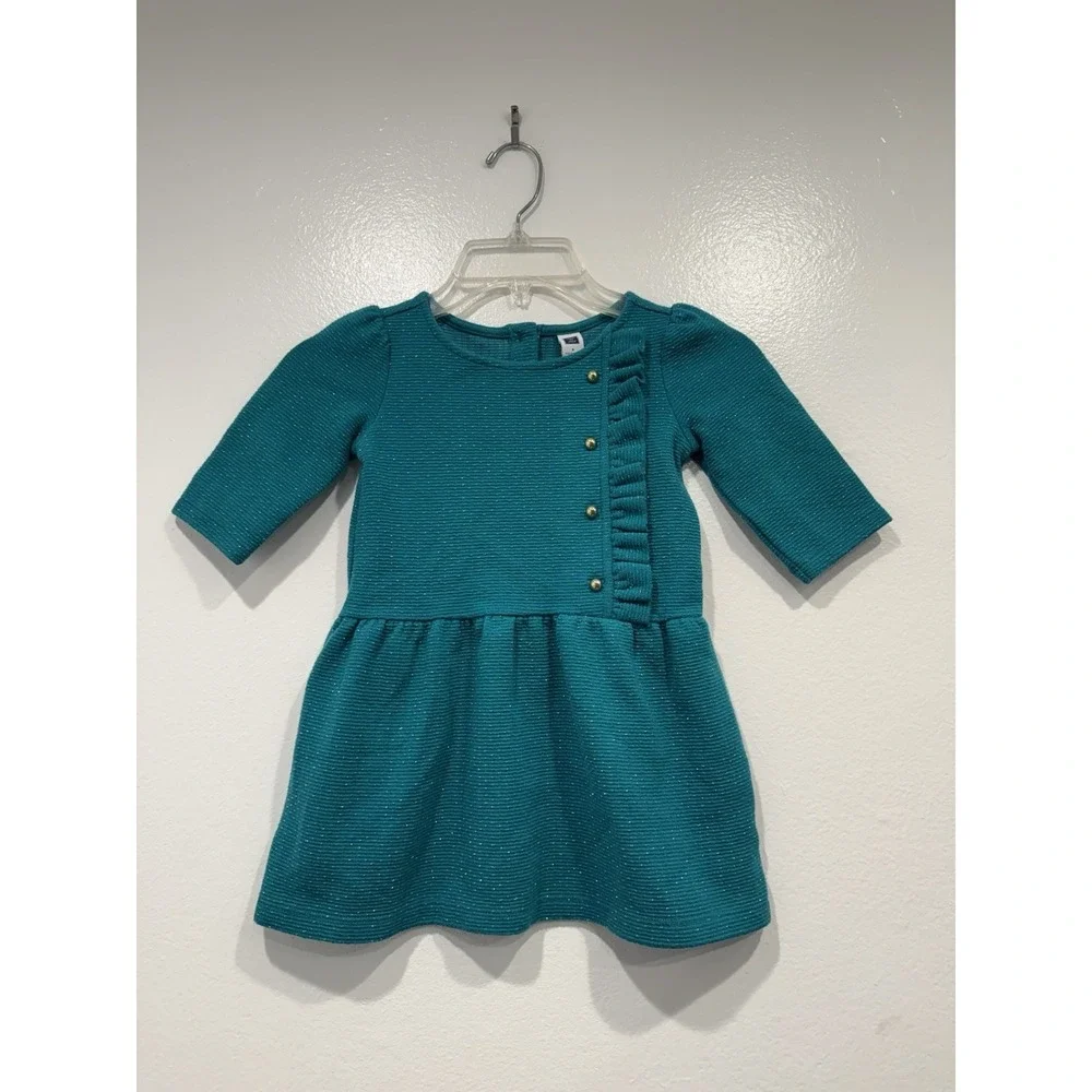 Janie And Jack Shimmer Dot Jacquard Dress Size 3 Teal Green Gold Party Holiday